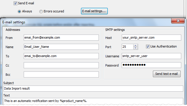 Email settings
