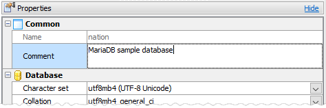 Database editor: Comment