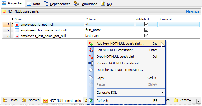 Manage NOT NULL constraints