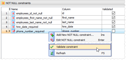Validate constraint command